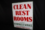 PORCELAIN SINCLAIR DEALER CLEAN REST ROOMS SIGN