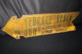 TERRACE BEACH INN EMBOSSED TIN ARROW SIGN