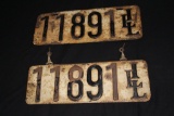 RARE PAIR UNDATED 1909 ILLINOIS LICENSE PLATES