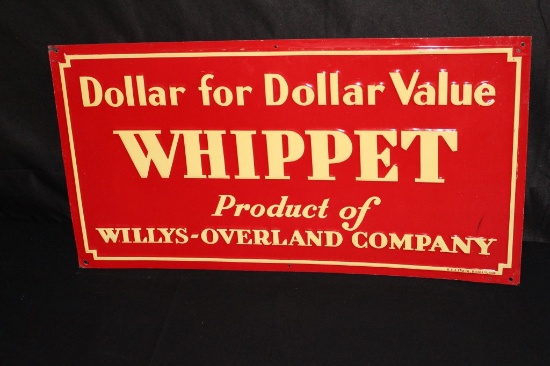 WILLYS OVERLAND WHIPPET AUTOMOBILE TIN SIGN