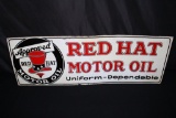 RARE RED HAT MOTOR OIL TIN SIGN  40