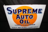 PORCELAIN GULF SUPREME AUTO OIL FLANGE SIGN