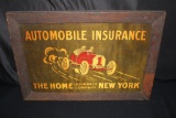 RARE NEW YORK AUTOMOBILE INSURANCE SIGN RACE CAR