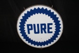 PORCELAIN PURE GASOLINE SIGN IN IRON RING