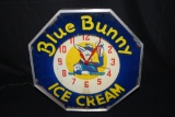 RARE BLUE BUNNY ICE CREAM NEON CLOCK SIGN