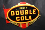 1940 DRINK DOUBLE COLA SODA POP TIN FLANGE SIGN