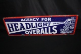 AGENCY FOR HEADLIGHTS OVERALLS PORCELAIN SIGN