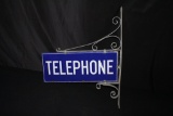 RARE PORCELAIN TELEPHONE SIGN & IRON BRACKET