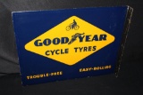 PORCELAIN GOOD YEAR CYCLE TIRES FLANGE SIGN