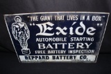 EXIDE AUTOMOBILE STARTING BATTERY TIN SIGN