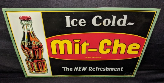 EMBOSSED TIN SIGN ICE COLD MIT-CHE SODA POP