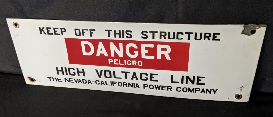 PORCELAIN SIGN DANGER HIGH VOLTAGE NEVADA CALIF