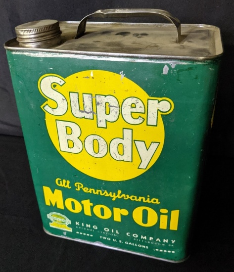 2 GAL OIL CAN SUPER BODY KING OIL CO PHILADELPHIA