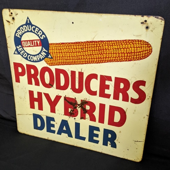 2 SIDED STEEL SIGN PRODUCERS SEED CORN DEALER