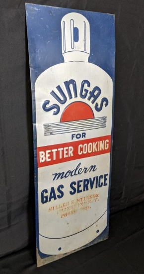 EMBOSSED TIN SIGN SUNGAS BOTTLE GAS NEW YORK