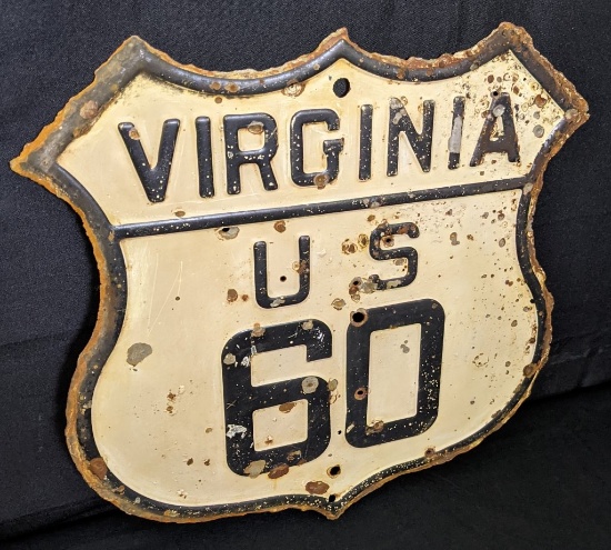 EMBOSSED STEEL SIGN US ROUTE HWY 60 VIRGINIA