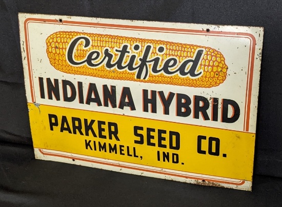 TIN SIGN INDIANA HYBRID SEED CORN KIMMEL INDIANA