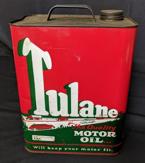 2 GAL OIL CAN TULANE QUALITY MOTOR OIL