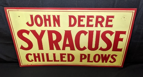 EMBOSSED TIN SIGN JOHN DEERE SYRACUSE CHILLED PLOW