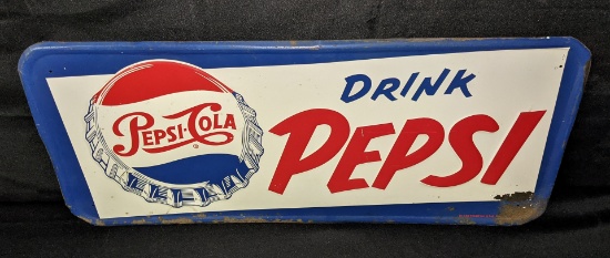 EMBOSSED TIN SIGN DRINK PEPSI COLA