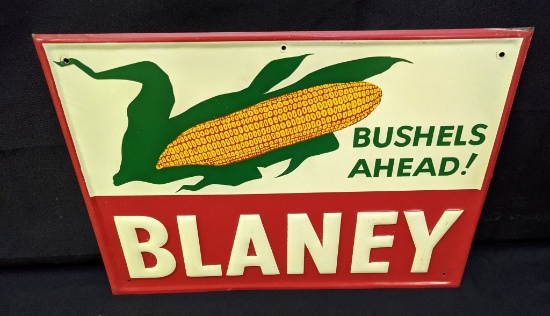 EMBOSSED TIN SIGN BLANEY SEED CORN