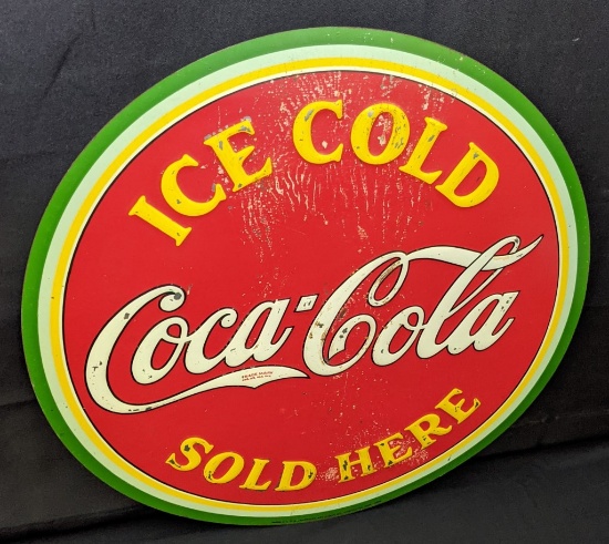 EMBOSSED TIN SIGN ICE COLD COCA COLA SOLD HERE