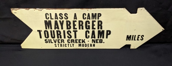 TIN ARROW SIGN MAYBERGER TOURIST CAMP SILVER CREEK