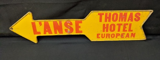 TIN ARROW SIGN THOMAS EUROPEAN HOTEL L'ANSE MI