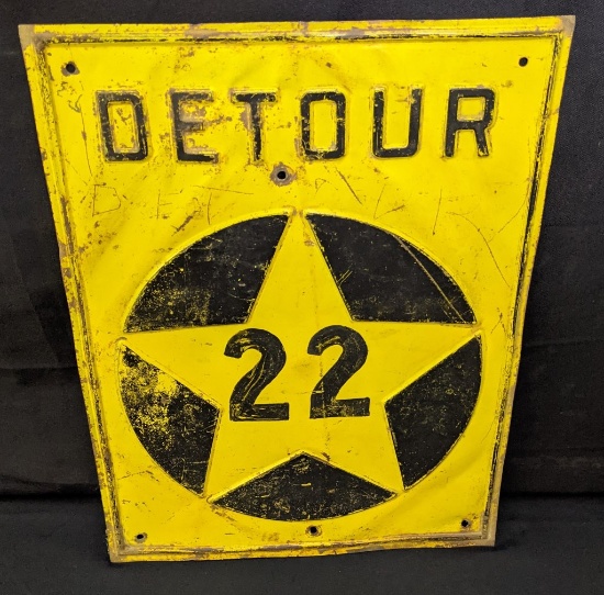EMBOSSED TIN SIGN MINNESOTA HWY 22 DETOUR