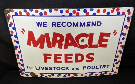 PORCELAIN SIGN MIRACLE FEEDS LIVESTOCK & POULTRY