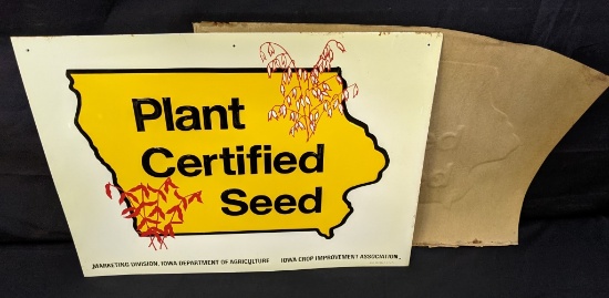 NOS EMBOSSED TIN SIGN IOWA CERTIFIED SEED