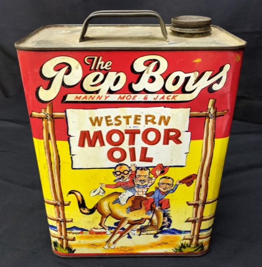 2 GAL OIL CAN PEP BOYS WESTERN MOTOR OIL