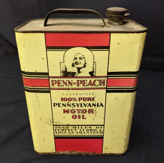 2 GAL OIL CAN PENN PEACH MOTOR OIL BUTLER PA