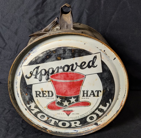 5 GAL ROCKER OIL CAN RED HAT INDEPENDENT OIL CO