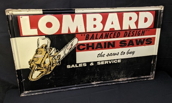 EMBOSSED TIN SIGN LOMBARD CHAINSAWS SALES SERVICE