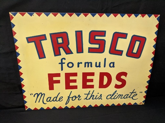 LARGE TIN FARM SIGN TRISCO FORMULA FEEDS