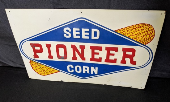 EMBOSSED TIN FARM SIGN PIONEER SEED CORN