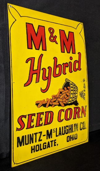 TIN SIGN M&M HYBRID SEED CORN HOLGATE OHIO