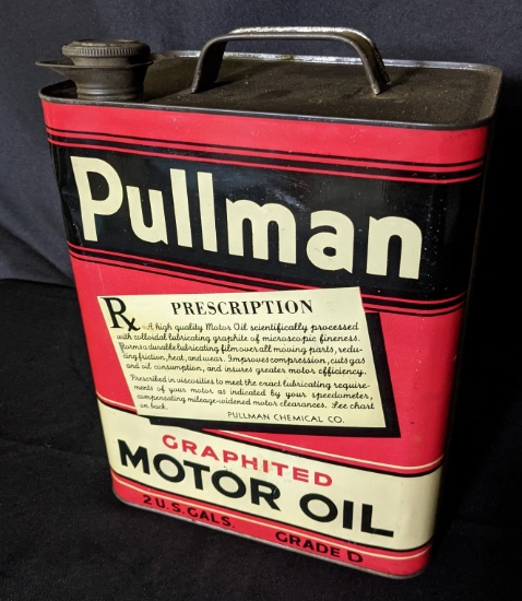 2 GAL OIL CAN PULLMAN RX MOTOR OIL PHILADELPHIA