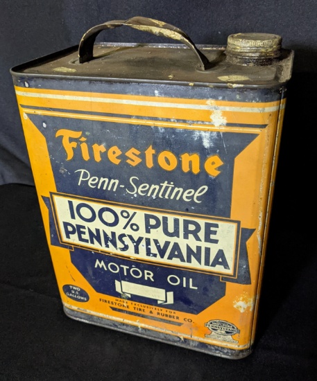 2 GAL OIL CAN FIRESTONE TIRE RUBBER PENN SENTINEL