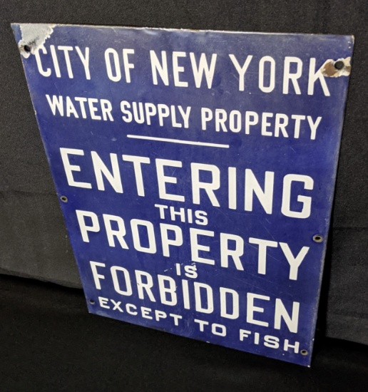 PORCELAIN SIGN CITY OF NEW YORK FISHING ALLOWED