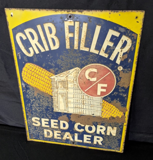 TIN SIGN CRIB FILLER SEED CORN DEALER