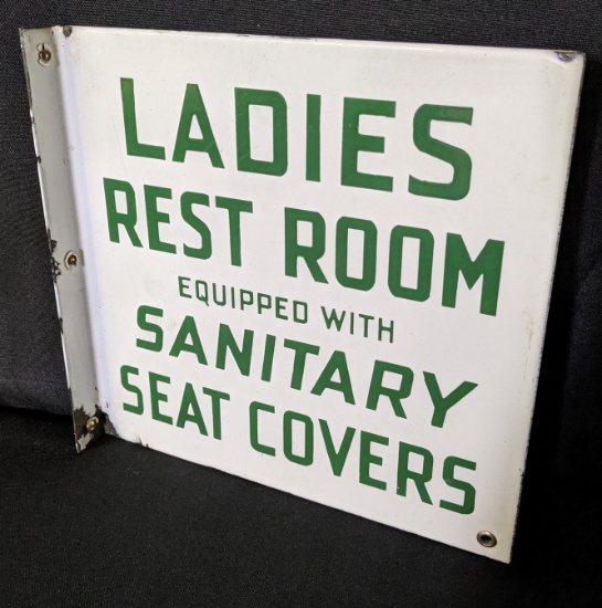 PORCELAIN FLANGE SIGN SANITARY LADIES REST ROOM