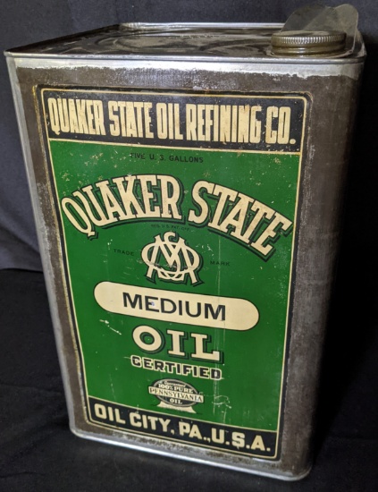 5 GAL OIL CAN QUAKER STATE MOTOR OIL OIL CITY PA