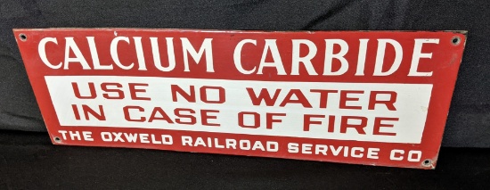 PORCELAIN SIGN CALCIUM CARBIDE OXWELD RAILROAD