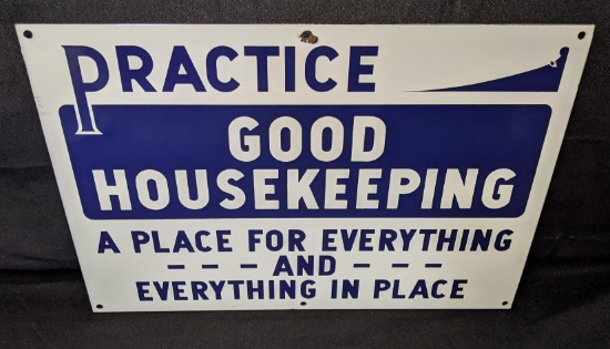 PORCELAIN SIGN PRACTICE GOOD HOUSKEEPING GARAGE