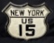 RARE EMBOSSED STEEL ROAD SIGN NEW YORK US HWY 15