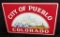 PORCELAIN MUNICIPALITY SIGN CITY PUEBLO COLORADO