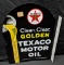 NOS PORCELAIN FLANGE SIGN TEXACO GOLDEN MOTOR OIL