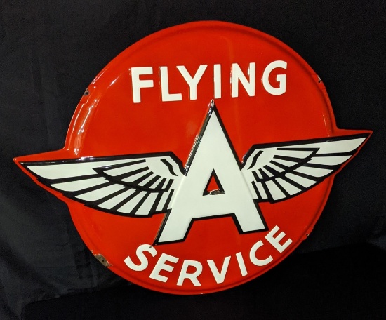 EMBOSSED PORCELAIN SIGN FLYING A  SERVICE GASOLINE